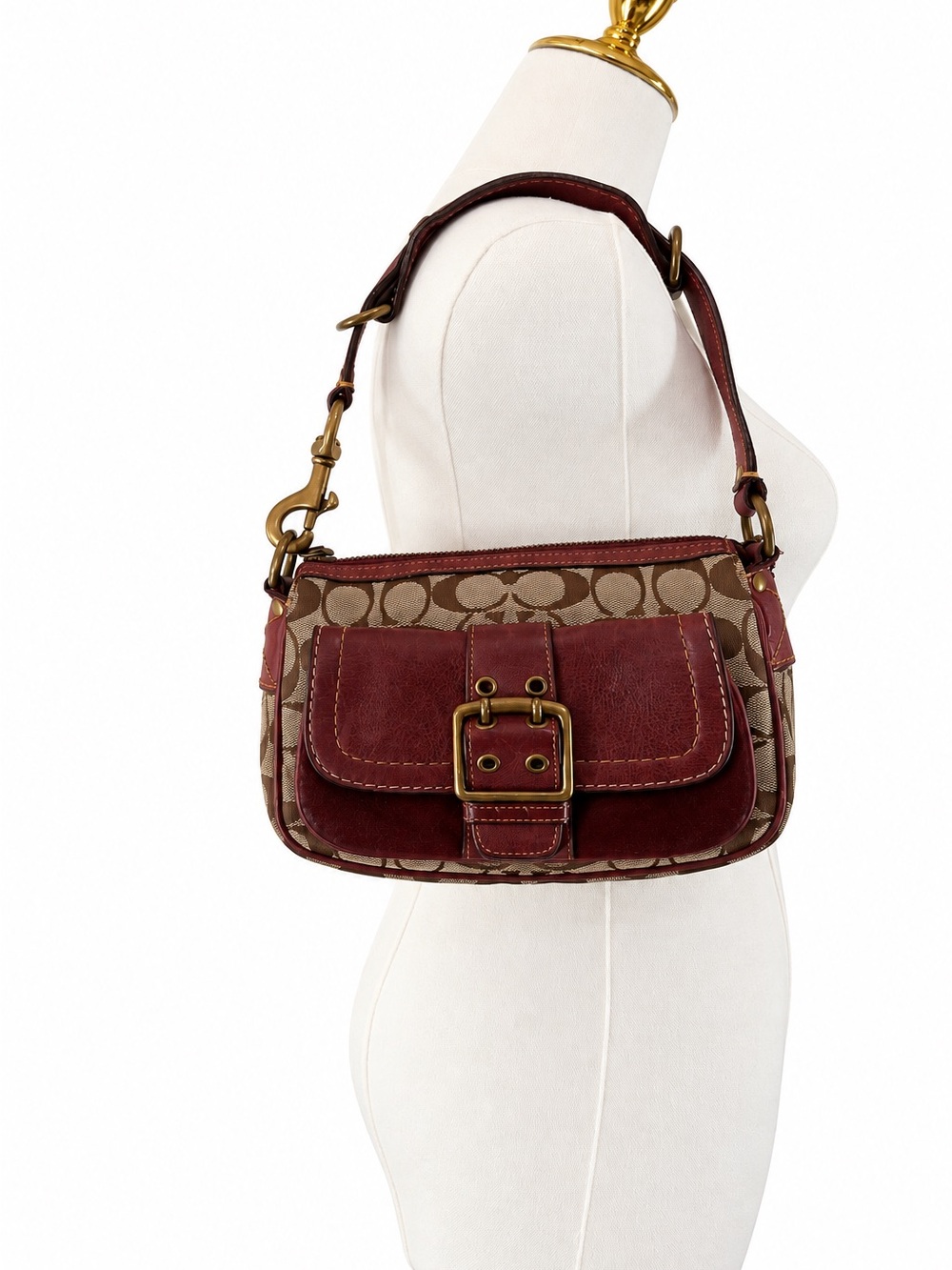 Coach 7061 Fall 2004 Special Edition Burgundy Suede Signature Shoulder Bag